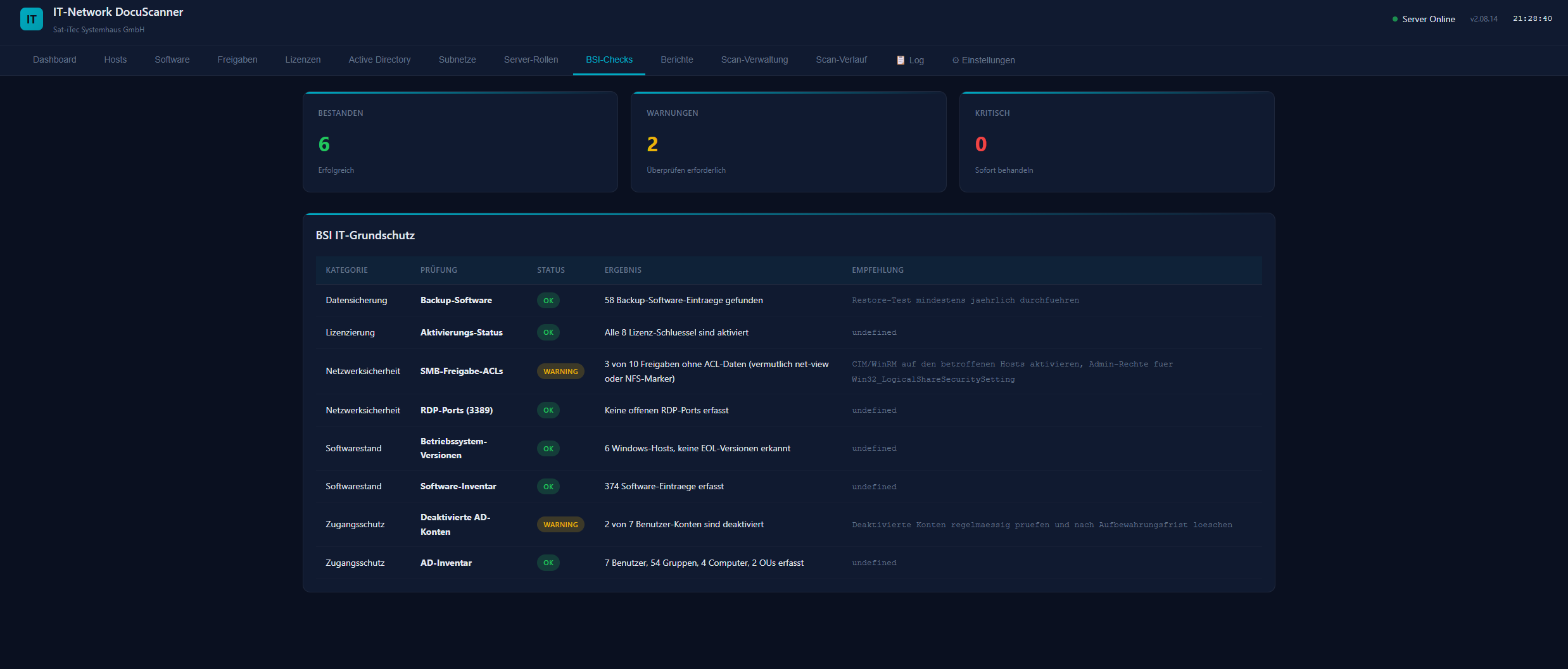 ITscanner BSI-IT-Grundschutz-Report-Ausgabe als PDF und DOCX mit Compliance-Heuristiken